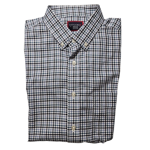 UNTUCKit Alberto WF Mens Medium Dress Shirt Button Up Checkered Long Sleeve Blue - Picture 3 of 12